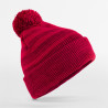 Czapka zimowa z pomponem Team Stripe Beanie - B476:Czerwony, 52% poliester / 47% akryl / 1% elastan, One Size
